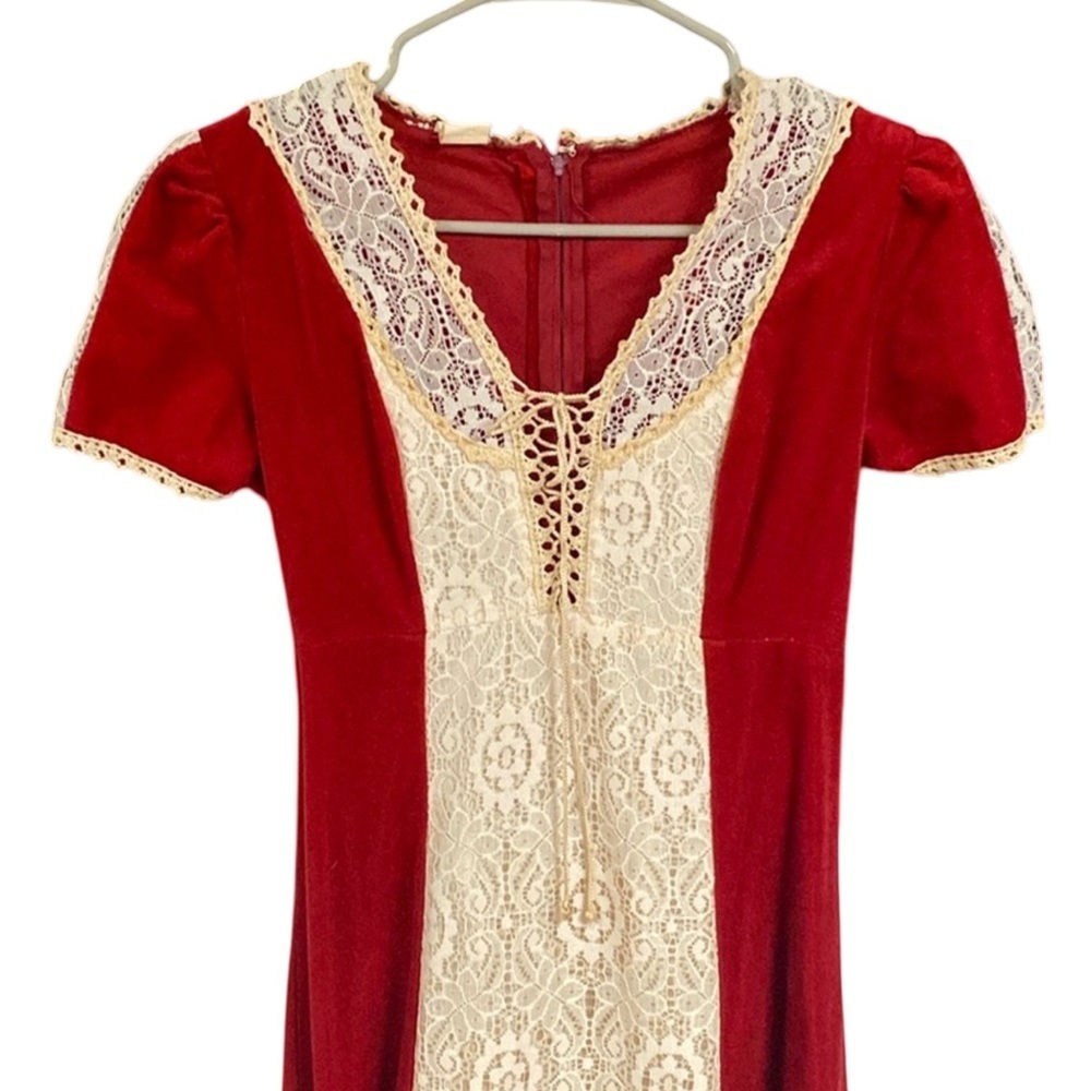 Wine velour sms lace 60s/70s boho maxi dress - Picture 2 of 10
